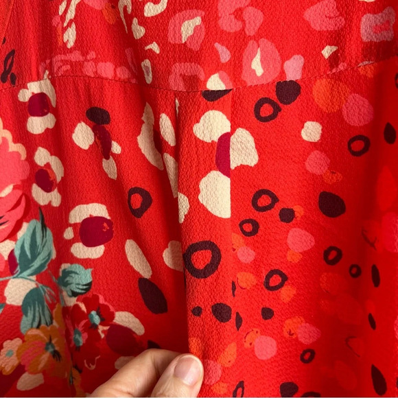 Umgee Vibrant Orange Printed Back Ragged Hem & Sleeves Blouse. Size Small. - Picture 8 of 11